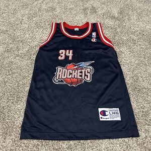 Vintage 90s Champion Houston Rockets Hakeem Olajuwon Jersey Youth Size Large